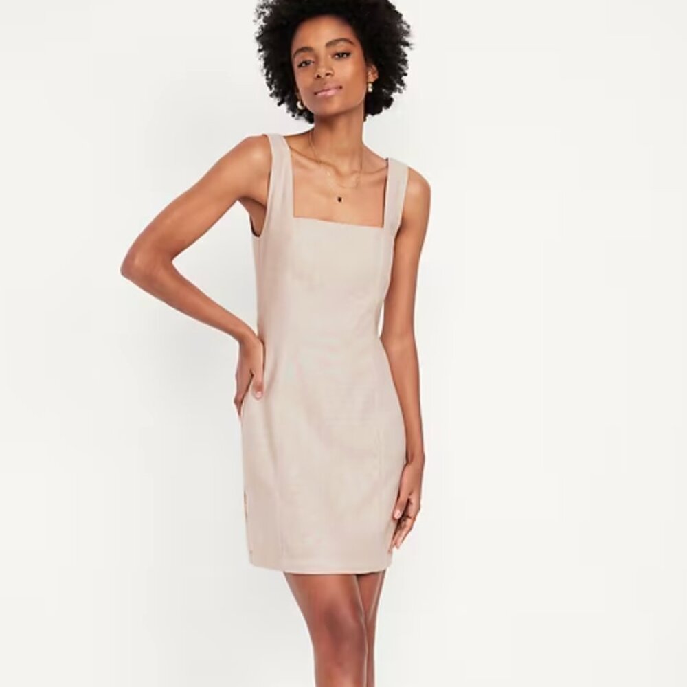 NEW Old Navy Square-Neck Linen-Blend Mini Dress in Flax Linen Size L